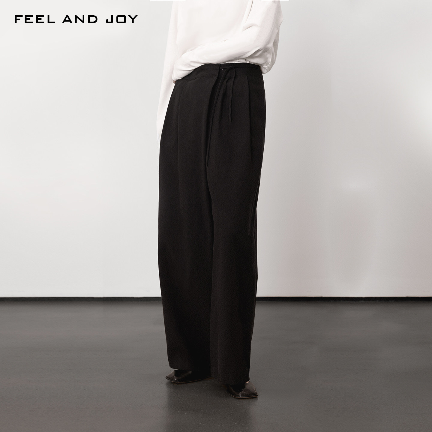 FEELANDJOY秋季新款亚麻棉休闲裤生态垂感简约系带设计师款长裤