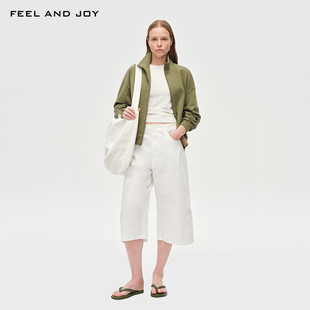 上衣 FEEL 质感短款 JOY100%精梳棉女卫衣外套 极简轻奢立领 AND