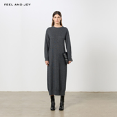 JOY秋冬简约圆领针织连衣裙女宽松显瘦长款 FEEL AND 毛衣裙中长裙