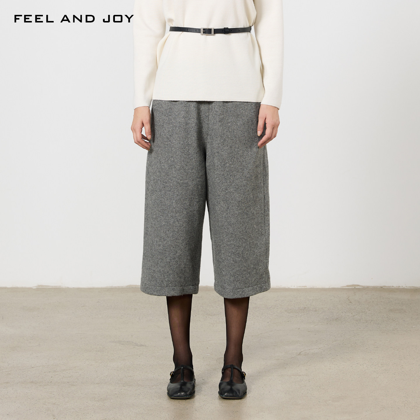 FEEL AND JOY2025新款秋冬羊毛阔腿裤女九分裤宽松极简休闲休闲裤