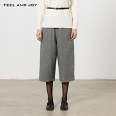 宽松极简休闲休闲裤 FEEL 秋冬羊毛阔腿裤 女九分裤 AND JOY2025新款