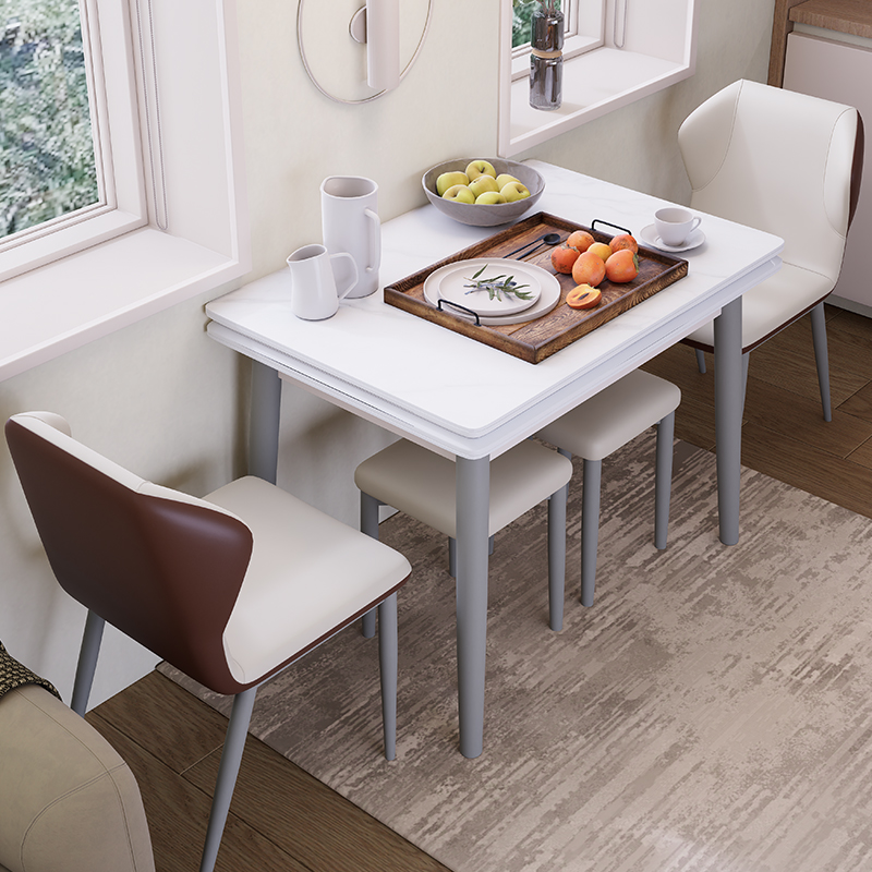 佳嘉美家居轻奢简约家用小户型岩板实木餐桌椅组合方形折叠吃饭桌