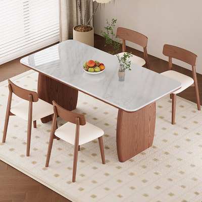 佳嘉美家居2025年新款微晶石实木餐桌椅组合家用高端饭厅奢石餐桌