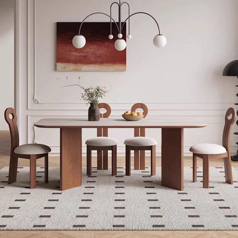 佳嘉美家居岩板实木餐桌椅组合家用小户型餐厅网红覆古风吃饭桌