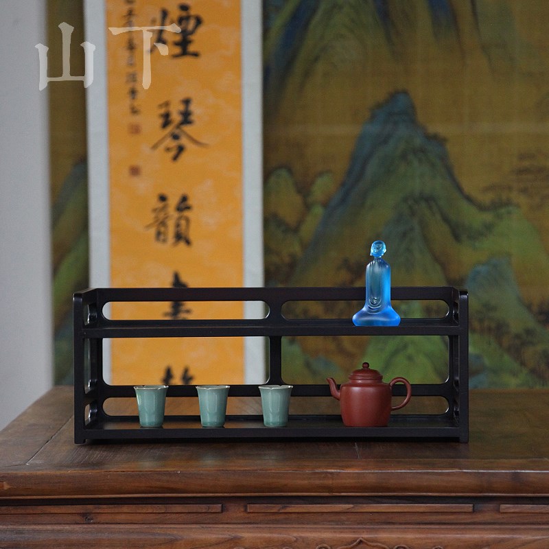竹制茶杯架子茶道茶具收纳架双层博古架茶壶摆放架茶器陈列展示台