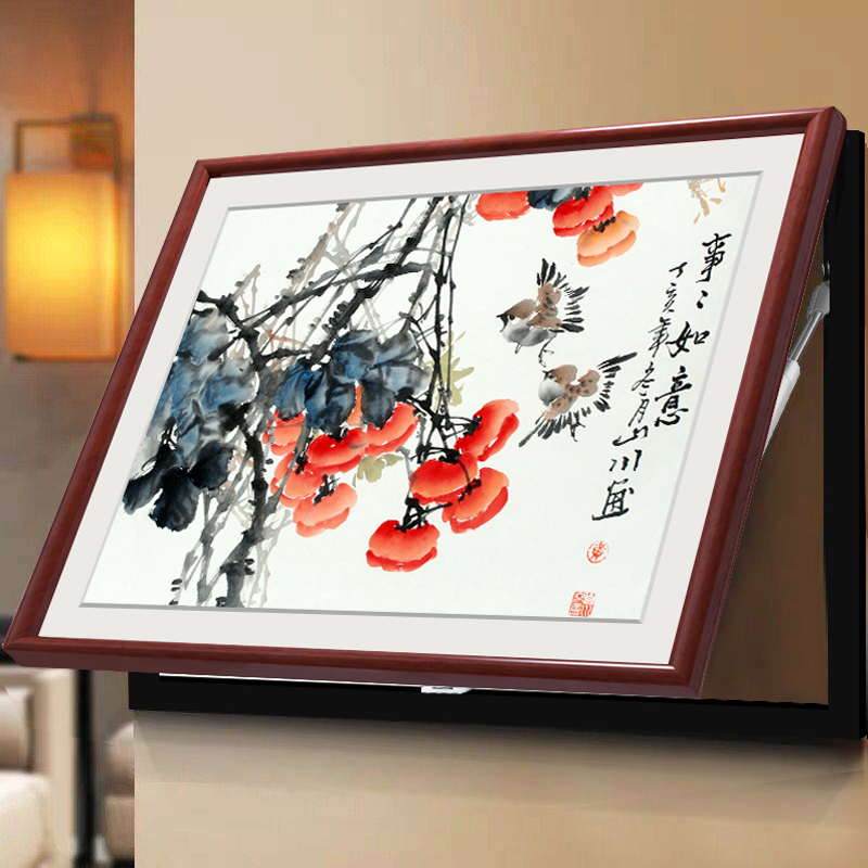 现代中式电表箱配电箱装饰画客厅餐厅挂画电闸盒遮挡墙壁画实木图片