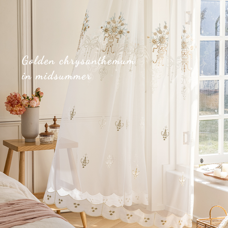 简欧窗帘成品卧室绣花客厅2023新款平绒绣花纱帘日式浙江绍兴柯桥