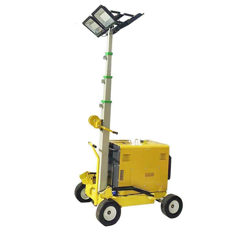 夜间施工照明灯塔作业汽油柴油发电机组手推车式移动升降照明车灯