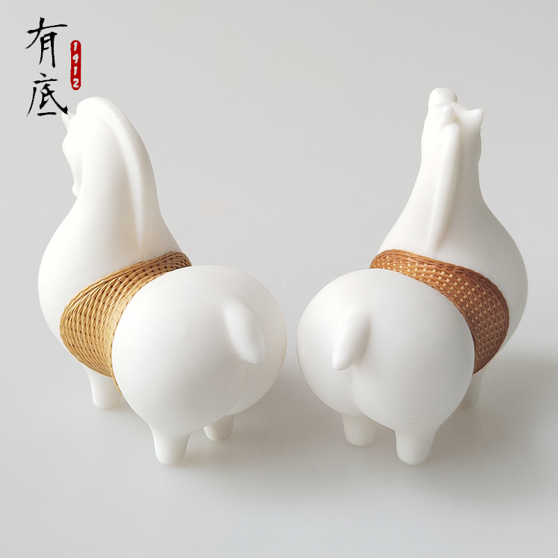 竹丝扣瓷摆件白马生日礼物商务送礼瓷胎竹编四川非遗特色礼品手工