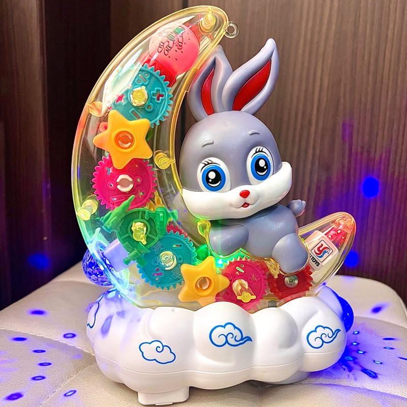 儿童电动透明齿轮月亮兔子玩具1-3岁灯光音乐宝宝男女孩生日礼物2