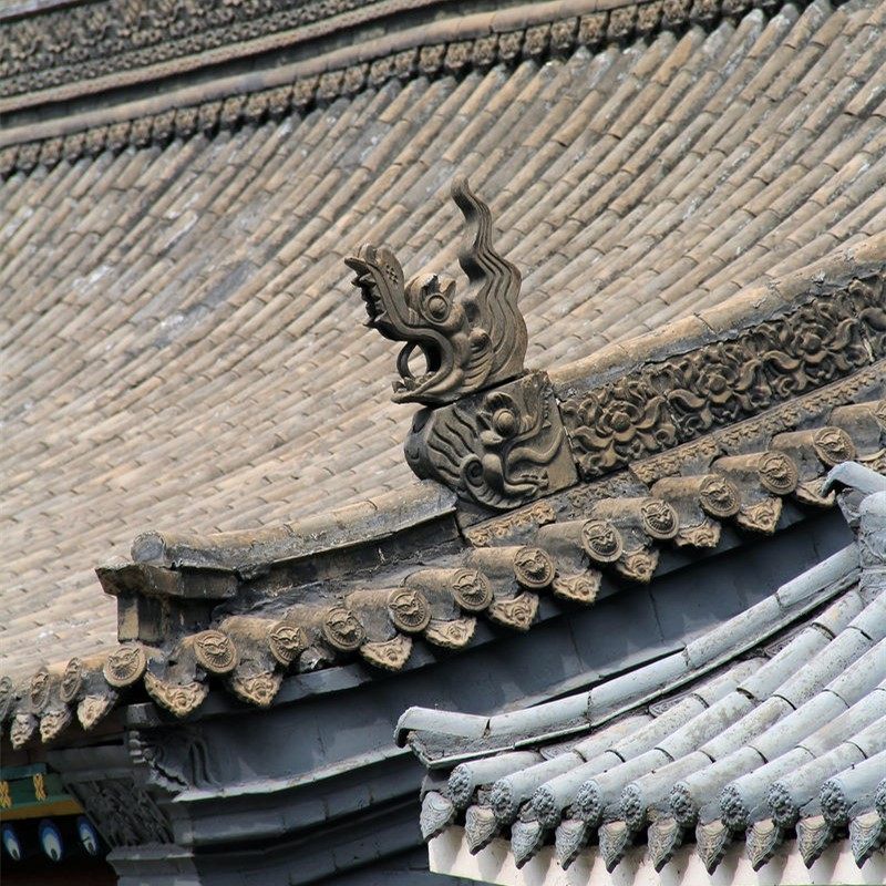 仿古做旧砖雕龙头屋脊兽中式古建青砖青瓦正吻跑兽古建筑门楼装饰