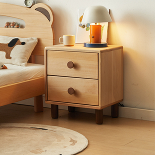 巴童木实木床头柜儿童卧室儿童床边柜原木简约家用收纳柜储物柜