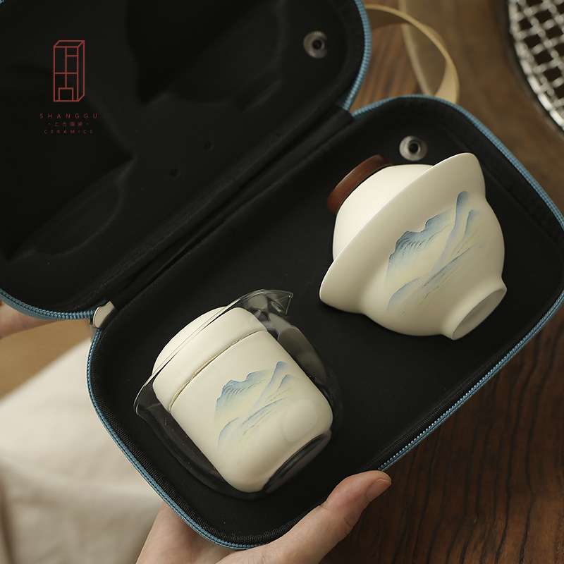 上古功夫旅行茶具套装过滤玻璃隔热茶水分离泡茶快客杯旅行便携