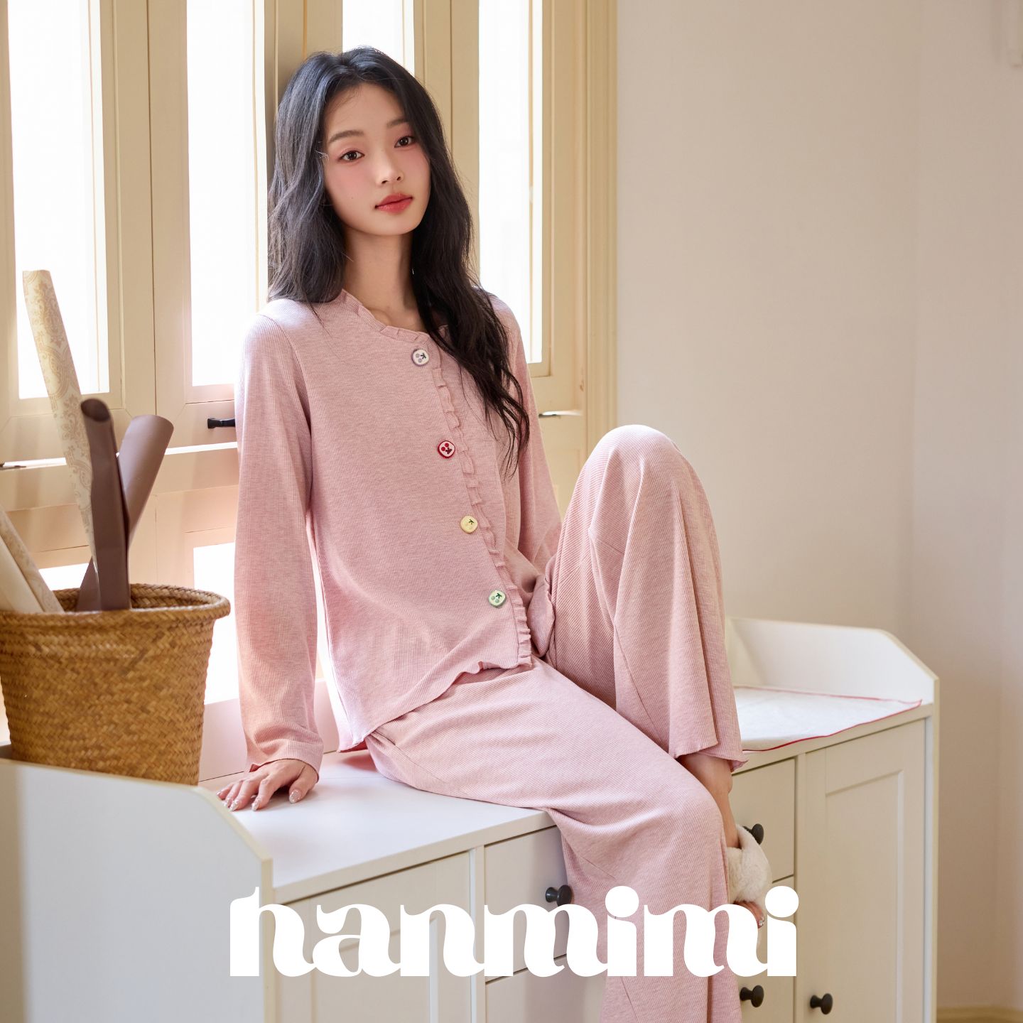 韩蜜蜜睡衣女春秋季螺纹彩棉长袖长裤家居服亲肤舒适大码宽松套装