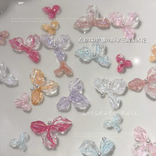 软雕三瓣花美甲饰品跨境新品透白粉紫色花朵树脂钻diy穿戴甲配饰