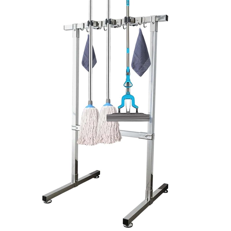 方不锈钢拖把架落地式可移动拖布B架商用工厂卫生收纳工具架子阳