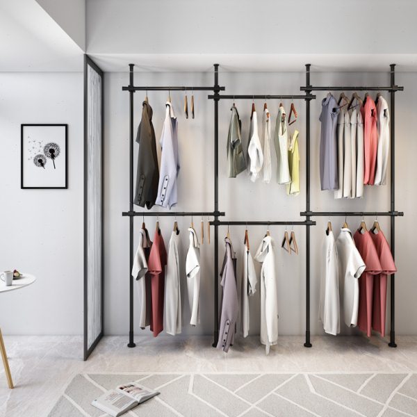 免打孔衣架落地卧室简易衣帽架家用室内挂衣架不锈钢伸缩杆晾衣架