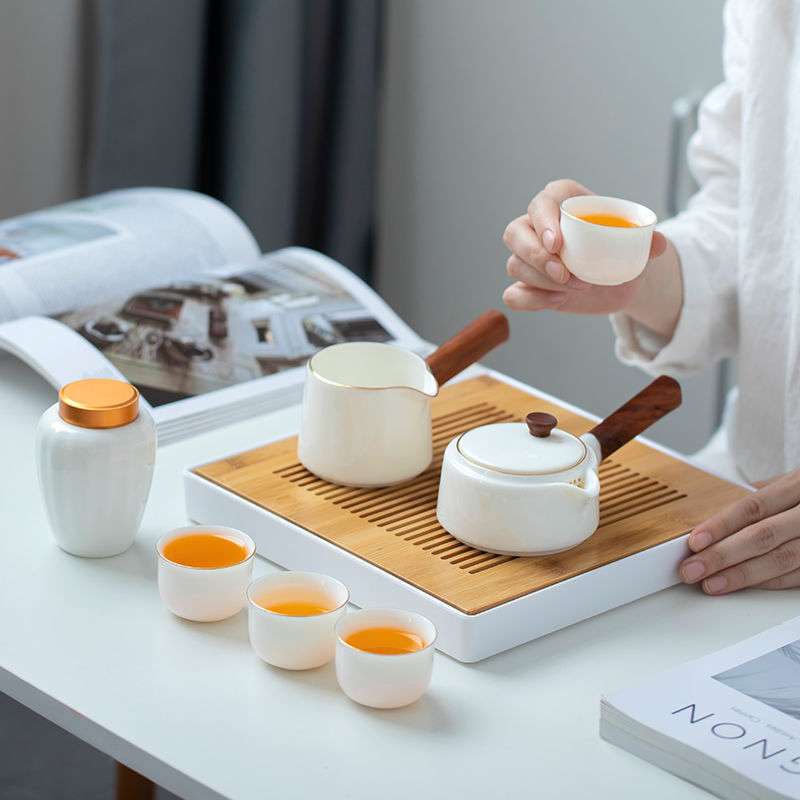 德化白瓷茶具小套装家用泡茶日式侧把壶简约轻奢功夫酒店泡茶壶