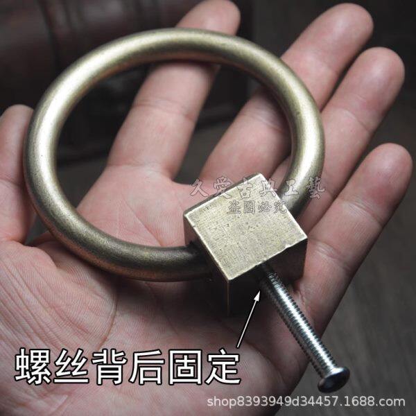 中式古铜色铜环明装纯铜大拉环简约拉手复古大门孔铁门木门把手