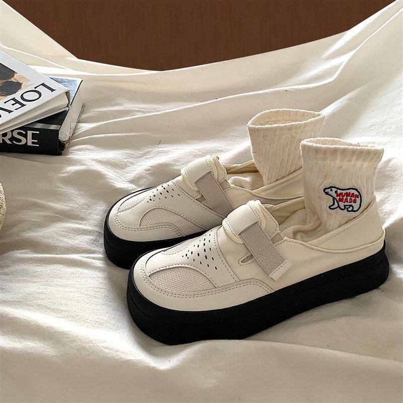 金屿鹿丑萌两穿一脚蹬厚底帆u布鞋女2025新款学院风小白鞋休闲板