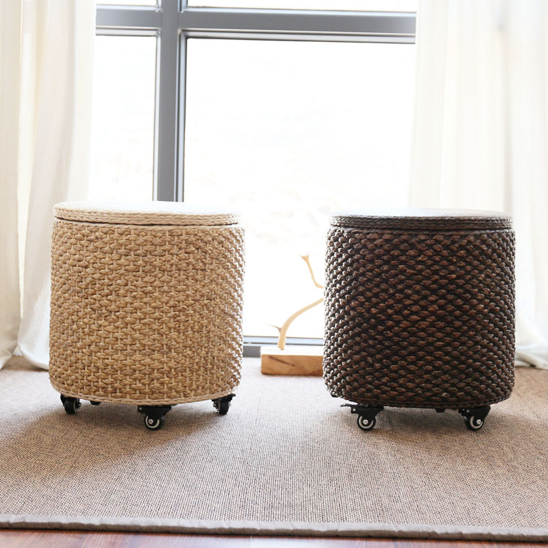 可移动收纳凳简约藤编门厅换鞋y凳草编收纳储物坐凳搁脚沙发凳藤