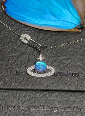 银层闪蝶创意蓝闪土星别针银项链生日礼物创意手工制作首饰成品