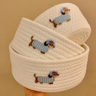 可爱腊肠小狗棉线编织收纳筐家用大容量桌面零食杂物收纳篮储物筐