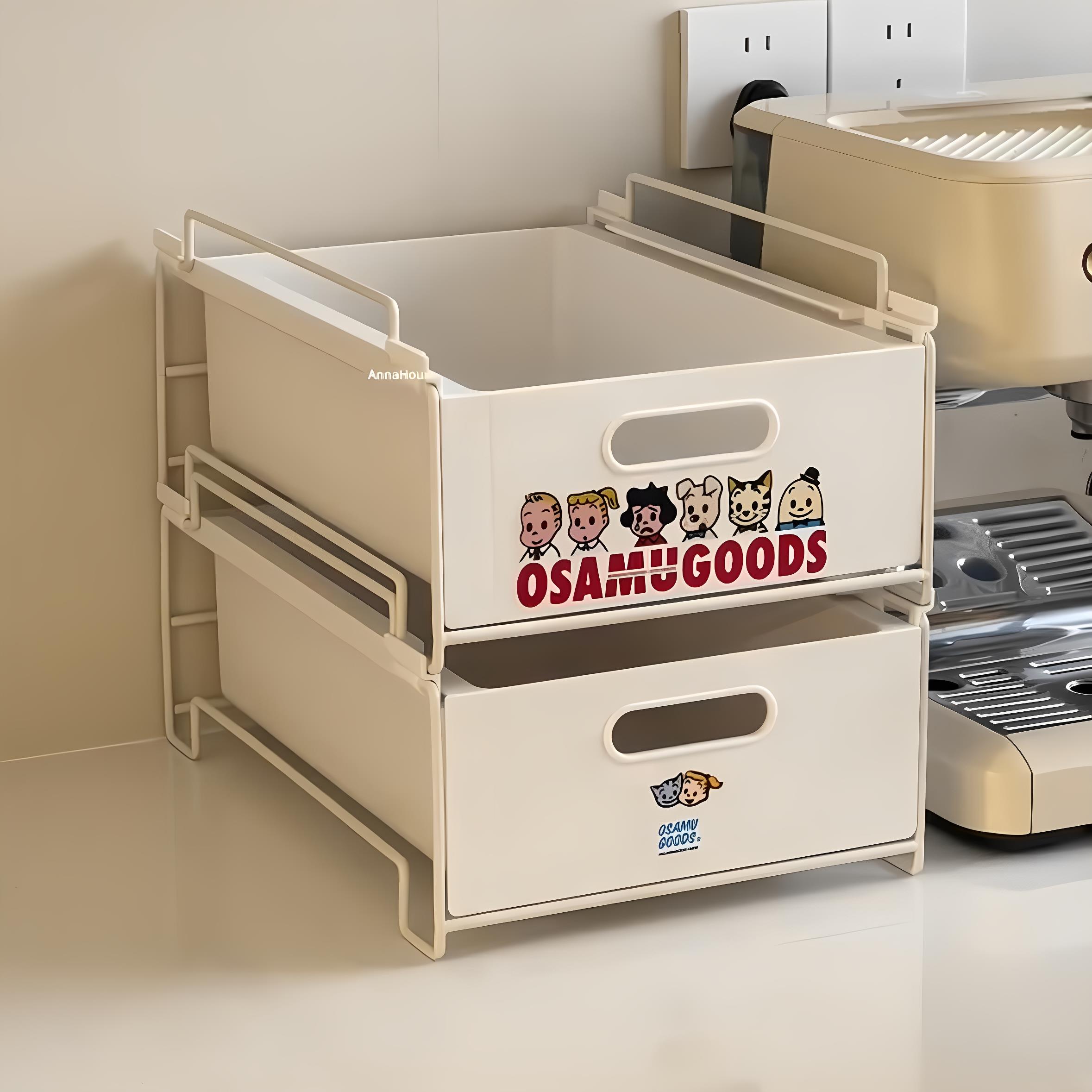 抽屉式桌面收纳盒杂物整理架茶水间储物盒下水槽橱柜拉篮置物架子