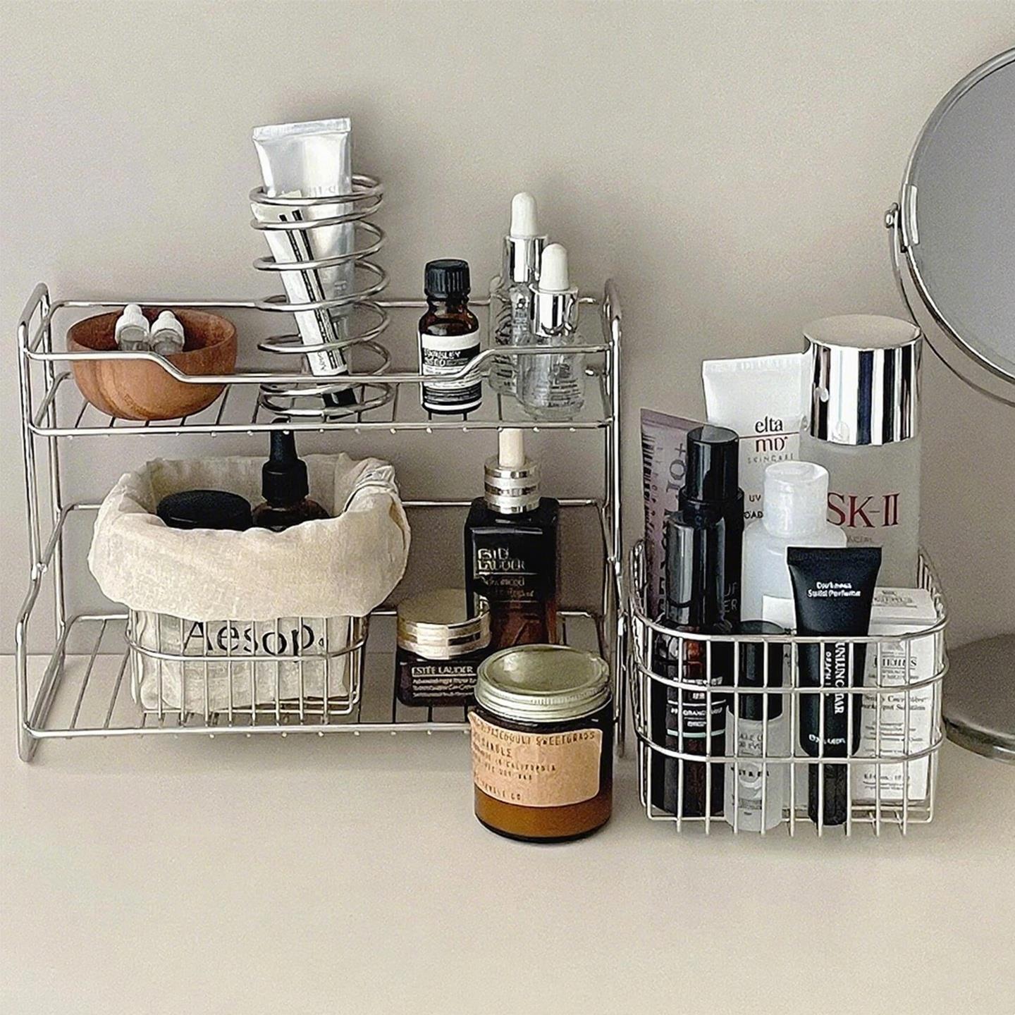 桌面化妆品置物架家用洗漱台玄关宿舍收纳护肤品香水展示架收纳盒