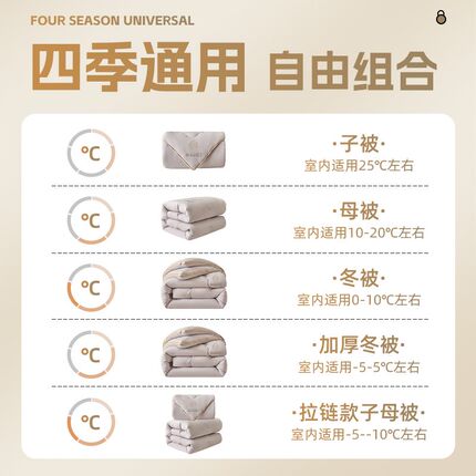 全棉蚕丝被1f00桑蚕丝被子母被二合一拉链款双人春秋被芯四季通用