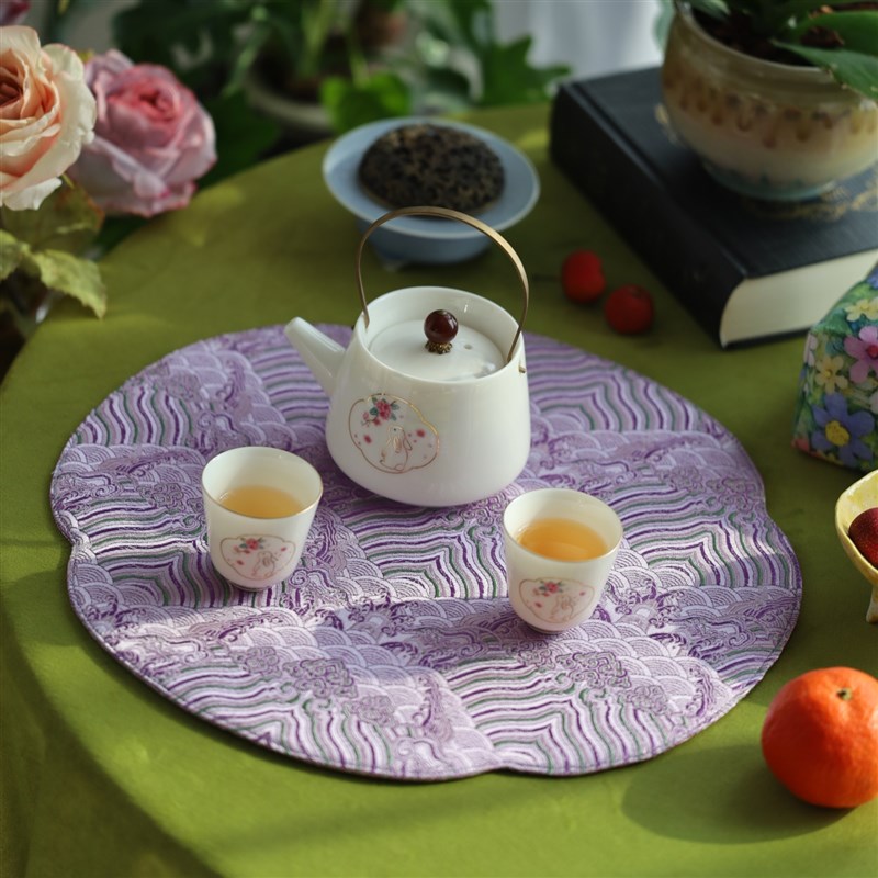中式海棠型蜀锦加厚织锦茶席宋锦茶垫复古素雅茶道干泡席茶布桌垫
