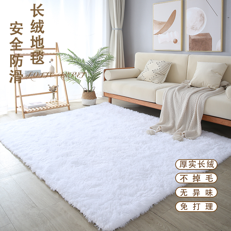 白色长毛绒客厅地毯纯色卧室房间床边沙发茶几定制地垫22新款