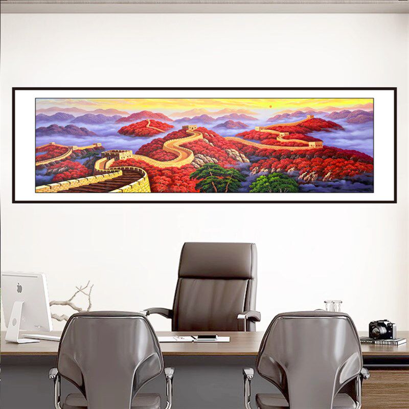 自粘墙贴江山万里长城靠山图山水装饰画办公会议室客厅背景墙壁画