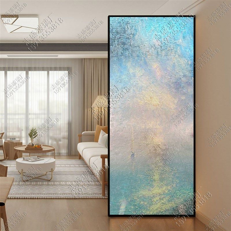 掐丝手绘珐琅彩法式艺术玻璃客厅卧室玻璃屏风隔断入户正对门玄关