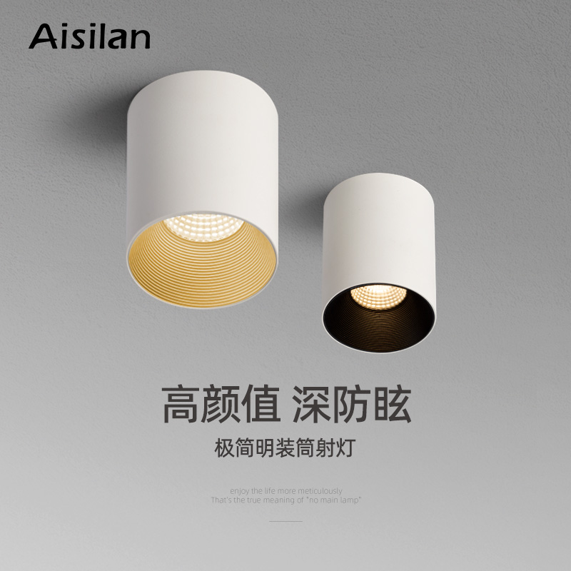 爱斯兰明装筒灯家用免孔led天花玄关灯过道防眩吸顶圆形无灯