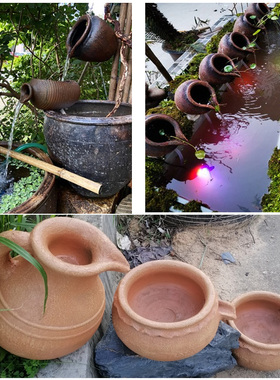 田园水景装饰陶罐鱼缸增氧流水园庭院水缸石槽造景