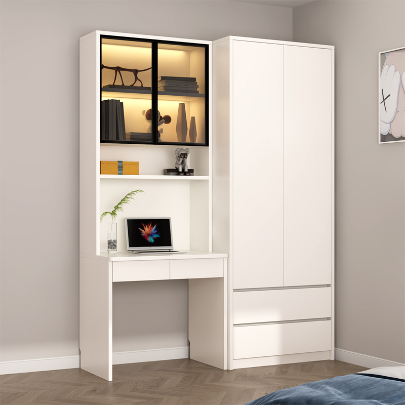 一半书桌一半衣柜儿童房一体次卧小户型家用学生卧室实木定制