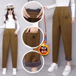 休闲裤 秋冬款 时尚 女防寒保暖妈妈装 加绒高腰百搭宽松显瘦哈伦裤