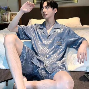 短袖 春男士 家居服大码 夏季 套装 薄款 宽松冰丝夏天短裤 睡衣男式