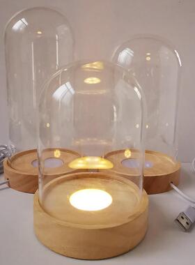 新展厅家居装饰宝石防尘玻璃罩Led灯实木底座带USB插头线