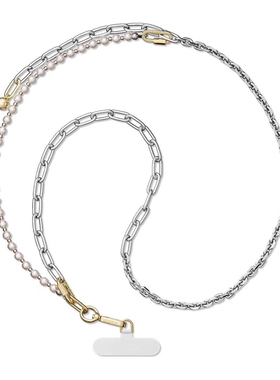 新款2合1银色金属链背带挂链挂绳黑色蝴蝶结手机腕带链挂件女