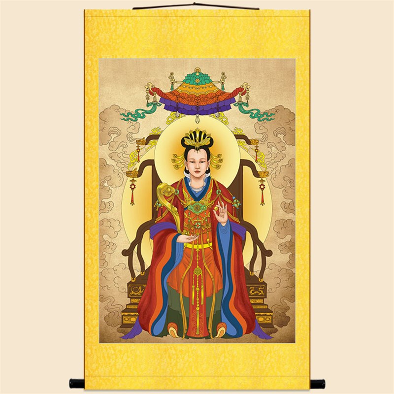 王母娘娘画像 西王母瑶池金母神仙水陆画卷轴S挂画 丝绸装饰画