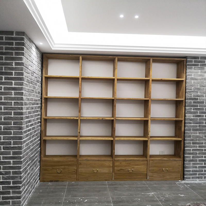 定制老榆木书架书柜格子架满墙书架漫咖啡隔断落地置物