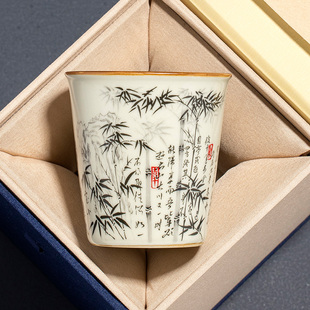 汝窑墨竹可乐杯陶瓷茶杯开片可养主人L杯个人大容量喝茶杯茶杯