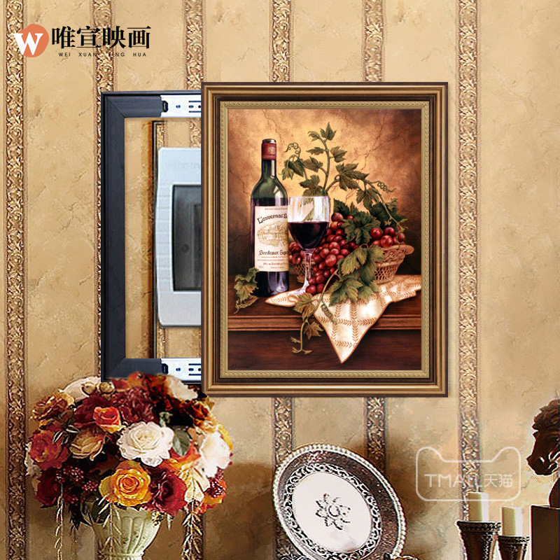 欧式竖款电表箱装饰画可推拉配电箱餐厅电箱开关总闸挂画壁画墙画