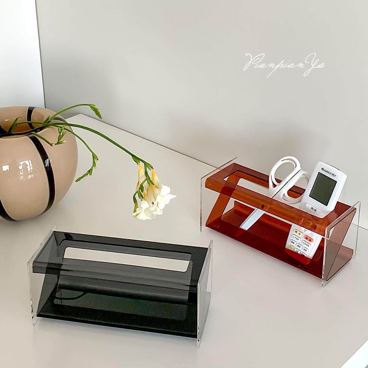 Ins轻奢风桌面亚克力多功能收纳盒电视空调遥控器置物架茶几摆件,收纳整理,桌面收纳盒,淘宝优惠券,粉丝福利购,淘宝优惠卷