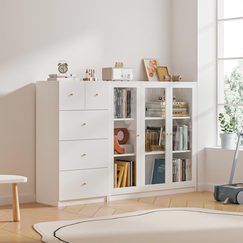 实木书柜带玻璃门客厅矮柜组合柜家用置物架落地书架储物柜