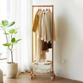 衣架落地卧室可移动挂衣架家用实木衣帽架床边多功能脏衣篓置物架