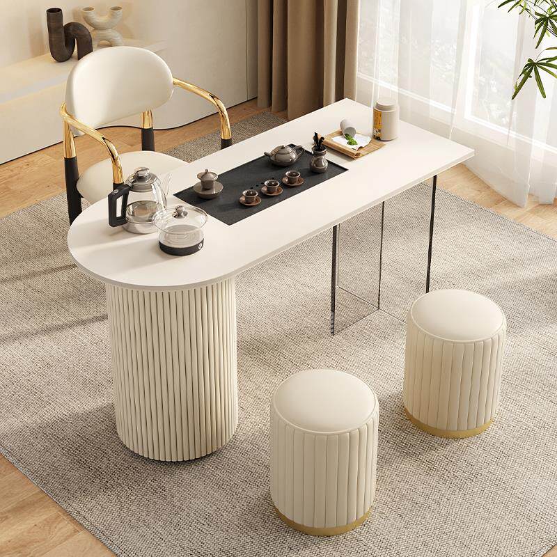 现代轻奢高级感茶桌烧水壶一体嵌入式阳台桌椅亚克力实木岩板茶台