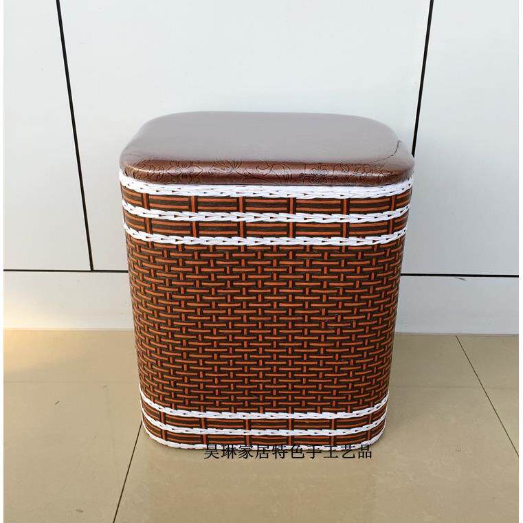 藤编玄关换鞋凳高坐箱实木收纳凳储物凳矮坐墩PU凳子鞋柜鞋套箱